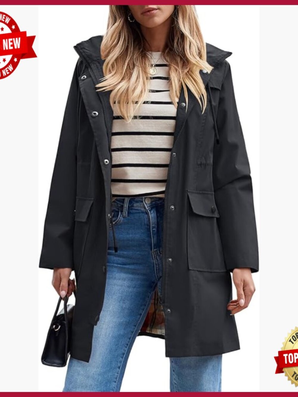 Waterproof Rain Jacket Hooded Trench Coat Windbreaker Women's Long Raincoat